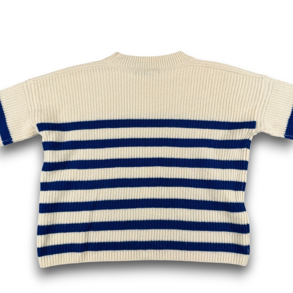 La Ligne Sweater Womens S Cream Blue Striped 100% Cashmere Ribbed Pullover - Picture 6 of 11